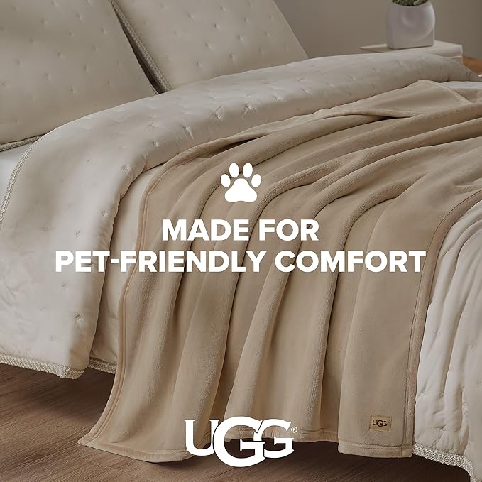 UGG Coco Plush Fleece Throw Blanket – Soft & Cozy Blanket for Couch, Bed & Sofa, Perfect for Home Decor, House Warming Gifts or Luxurious Birthday Gifts for Women, 50" x 70", Beige Mustard Seed