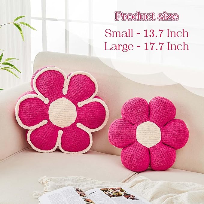Kcvvcr Flower Pillow, Soft Flower Decorative Throw Pillow, Cute Daisy Flower Shaped Seating Floor Cushion Room Décor Plush Pillows for Sofa Couch Bed (13.7 Inch, Hot Pink)