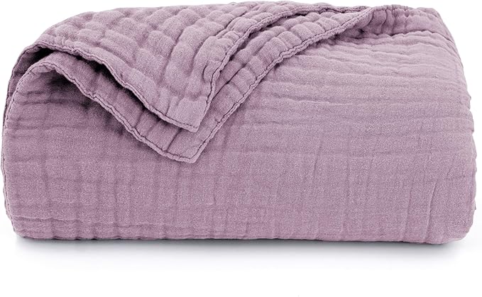 Love's cabin 100% Cotton Muslin Blanket, 6 Layer Lightweight Breathable Gauze King Size Blanket 108 x 90 Inches, Soft Summer Blanket for Bed, Lavender