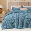 BEDELITE Fleece Full Comforter Set -Super Soft & Warm Fluffy Blue Fog Bedding, Luxury Fuzzy Heavy Bed Set for Winter with 2 Pillow Cases