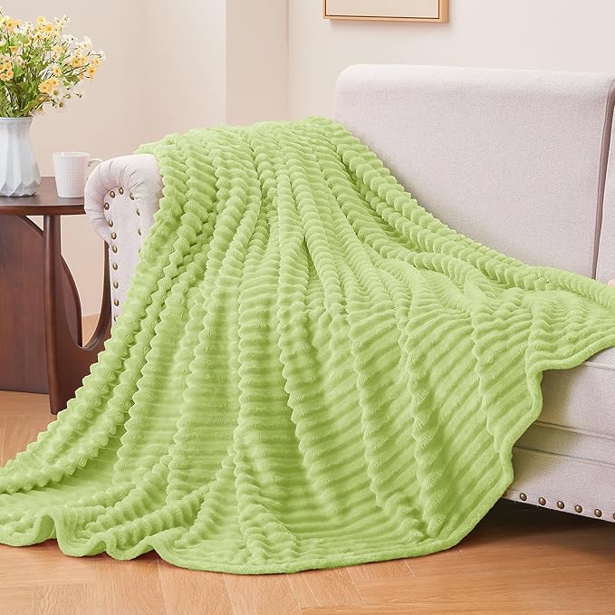 BEDELITE Fleece Blanket Twin Size – 3D Ribbed Jacquard Soft and Warm Decorative Fuzzy Blankets – Cozy, Fluffy, Plush Lightweight Throw Blankets for Couch, Bed, Sofa(Cream Lime, 60x80 inches)