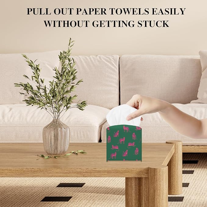 Pink Green Cheetah Tissue Box Cover, Modern Tissue Holder Square with Bottom Belt for Home Bathroom Office Car Nightstand Vanity Desk, Housewarming Gifts Ideas for Women Friends Mom -20