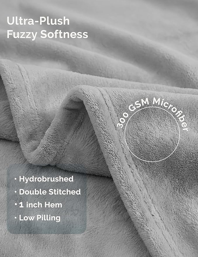 Casa Platino Fleece Throw Blankets – 300 GSM Light Gray – Soft Cozy Warm Holiday Throws for Winter, Fuzzy Plush Elegant Gifts for Kids, Men & Women - Ideal for Couch, Sofa, Chair or Bed - 50x60 Inch