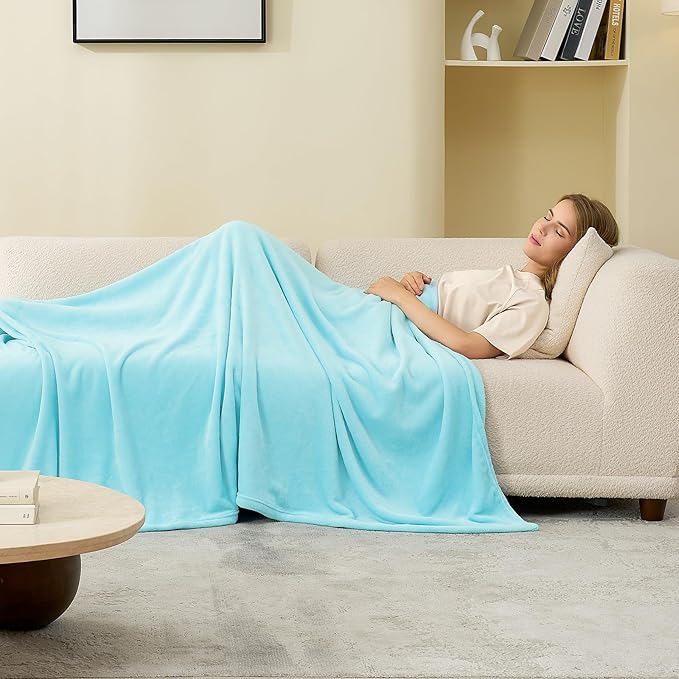 Hansleep Fleece Robin Egg Blue Throw XL Blanket, Super Soft Flannel Fuzzy Plush Cozy Blanket for All Seasons, Robin Egg Blue, Throw XL 50x70 Inches