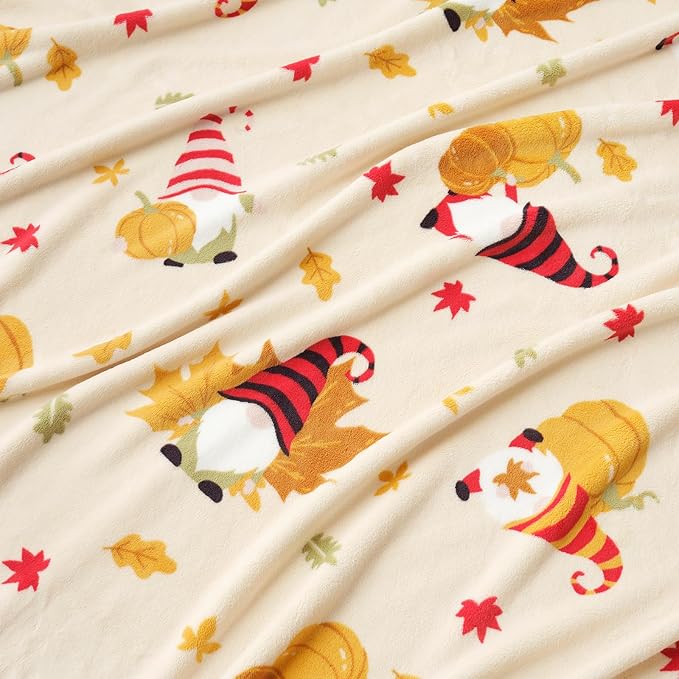 Cozy Bliss Pumpkin Gnome Throw Blanket - Warm MilkyPlush Throw Blankets,Ultra Soft Cozy Blankets for Couch,Sofa and Bed,Beige,60X80inches