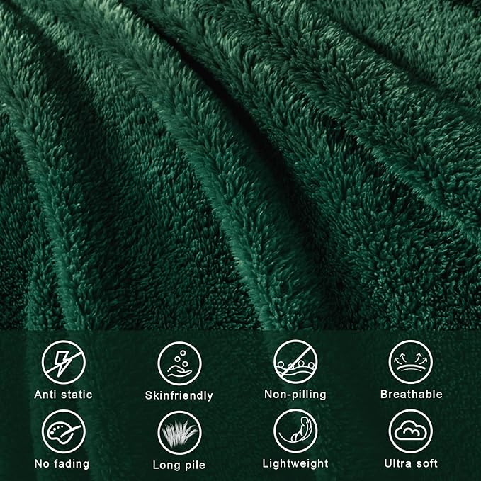 Exclusivo Mezcla Queen Size Blanket for Bed, Super Soft Velvet Plush Fleece Blankets, Fuzzy Cozy and Warm for Winter, 90x90 Inches, Forest Green