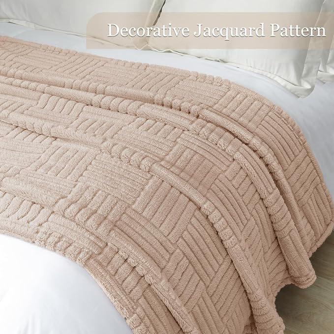 Whale Flotilla Lightweight Fleece King Size Blanket for Bed, Fuzzy Soft Blankets with Decorative Jacquard Pattern for All Season, Warm and Fluffy, 90x104 Inch, Camel