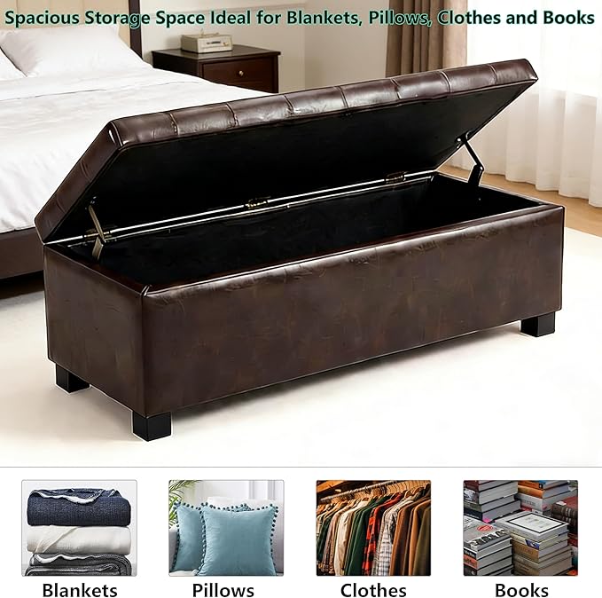50.25" PU Leather Storage Ottoman Bench for Bedroom Bed End,Tufted Faux Leather Ottomans with Storage for Living Room,Bedside,Entryway,Modern Window Benches with Seating