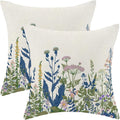 AEIOAE Navy Blue Teal Pillow Covers 22x22 Inch Set of 2, Spring Wildflower Plant Throw Pillows Case,Seasonal Floral Outdoor Decorative Flowers Farmhouse Decor Cushion Covers for Home Sofa Bed Couch