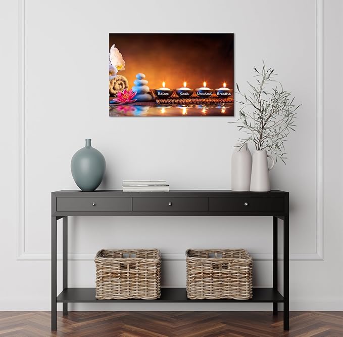 Zen Wall Art Decor Breathe Canvas Art Picture Candles Relaxing Peaceful Poster Prints for Zen Spa Room Artwork Living Room Bedroom (20.00" x 30.00")