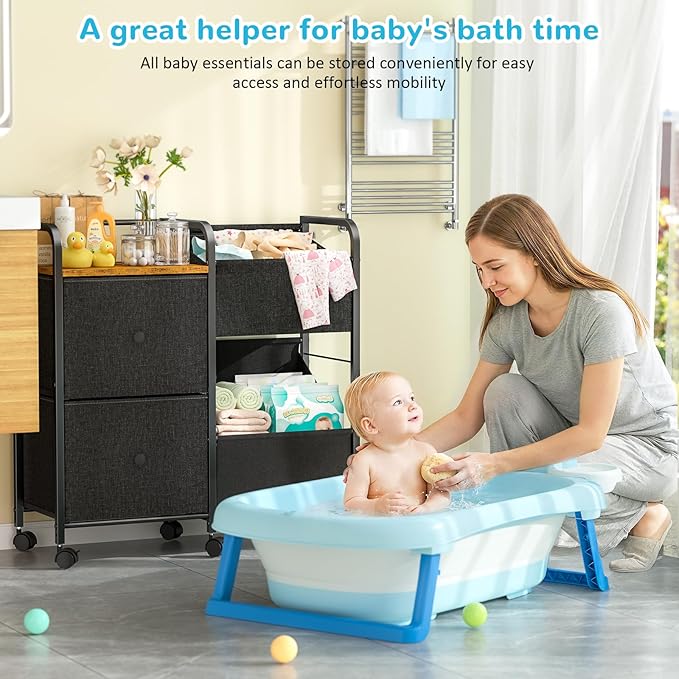 Baby Diaper Caddy Organizer Cart, Bedside Cart for Baby Essentials, Newborn Rolling Ulitity Cart with Drawers and Wheels, Baby Organizers and Storage for Bedroom, Living Room, Bathroom