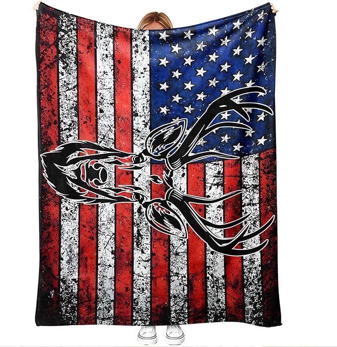 Deer Hunting Throw Blanket for Couch Sofa Bed, Rustic Wildlife Decor, Unique Gift for Hunters and Men, Man Cave Cabin Lodge, Country Home, Cozy All Season Comfort, 50'' x 60''
