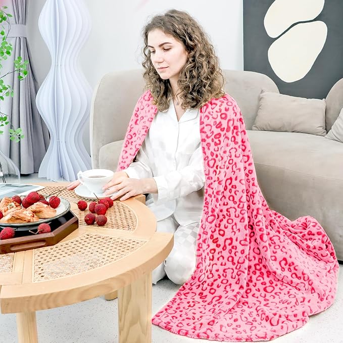 ZHIKU Pink Blanket for Women - Cheetah Print Blanket Pink Gifts for Women Mother Girls Soft Warm Leopard Print Throw Blanket for Birthday Gifts 60"x80"
