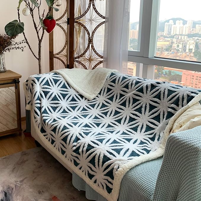 LOMAO Sherpa Fleece Blanket Easter Gifts for Mom Cozy Soft Throw Blanket for Women Men Dual Sided Couch Sofa Bed Blanket (Navy, 90''x90'')