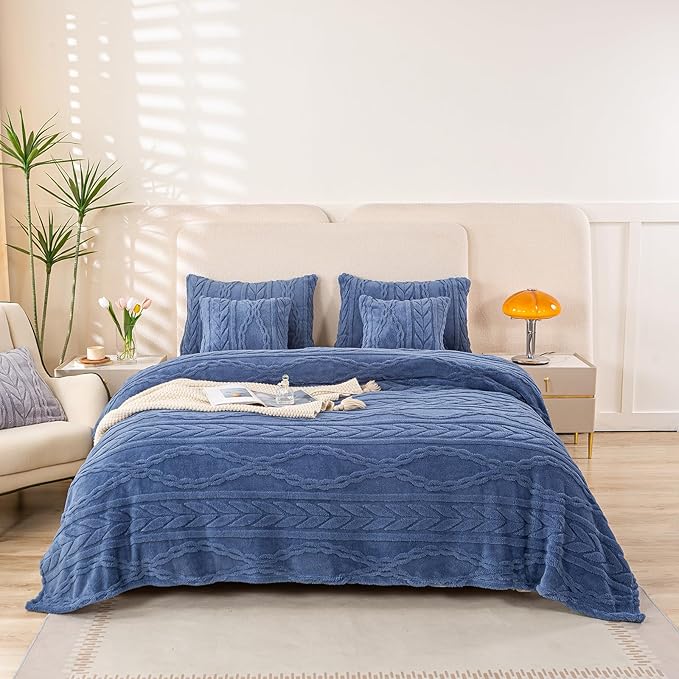 YUSOKI Twin XL Blanket Single Layer,Weight(3.1lb),370GMS-3D Stylish Design for Gift Home Decor (Washed Blue,65"x90")