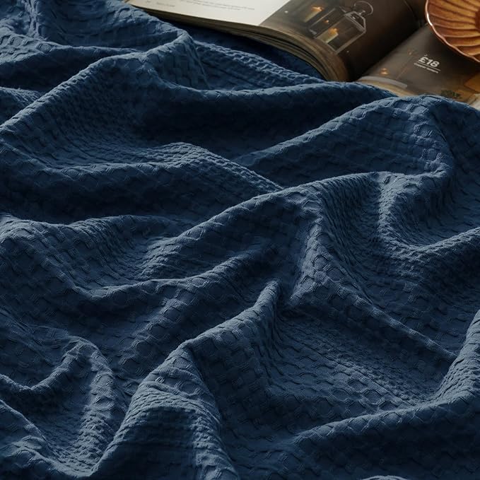 PHF Lightweight Waffle Weave Blanket Queen Size, Breathable & Ultra Soft, 90"x 90" Soft & Cozy Thin Blanket for All Season & Hot Sleepers, Bed, Home Decor - Navy Blue