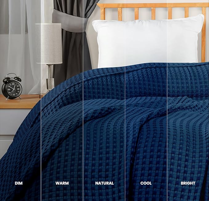 Utopia Bedding Navy 100% Cotton Waffle Blanket 300 GSM [King - 90x108 Inch] Soft Lightweight Breathable Bed Blanket for All Season