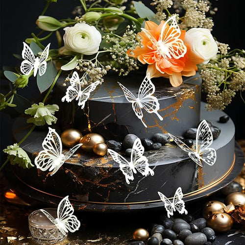 72pcs White Butterfly Wall Stickers, 3D Butterfly Decorations for Birthday Wedding Party Decorations, Cake Room Table Decorations, Removable Stickers