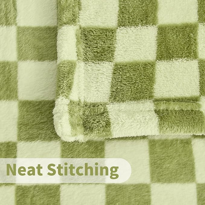 FY FIBER HOUSE Checkered Flannel Fleece Throw Blanket Soft Cozy Checkerboard Grid Print Chessboard Gingham Pattern Blankets for Bed Couch Sofa, 50"x60", Sage Green