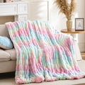 Smoofy Rainbow Throw Blanket for Couch – Ultra Soft Cozy Plush Fluffy Blanket with Faux Rabbit Fur, Fuzzy Lightweight Fleece for Sofa, Bed & Office, Gift for Women, Home Room Decor Throw 60"x 80"