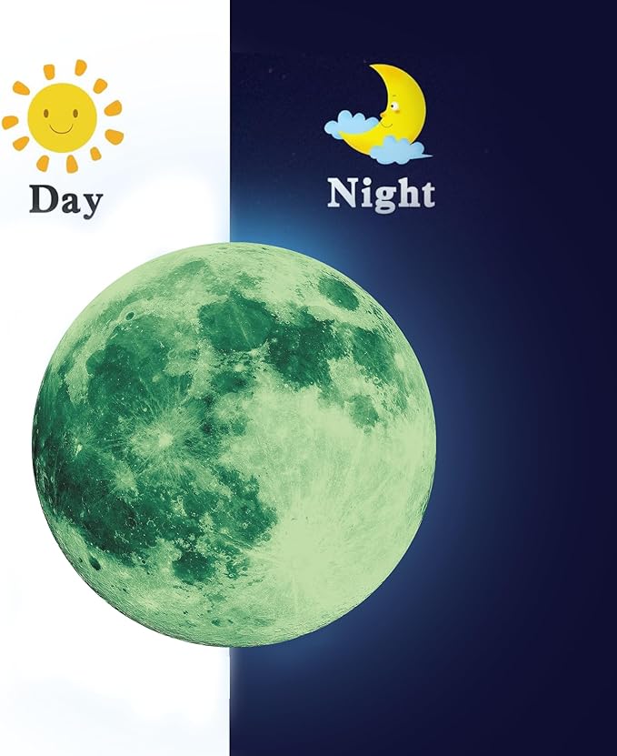 Glow in The Dark Moon Wall Decals, Ceiling Moon, Galaxy Stickers, Realistic Starry Night (Green)