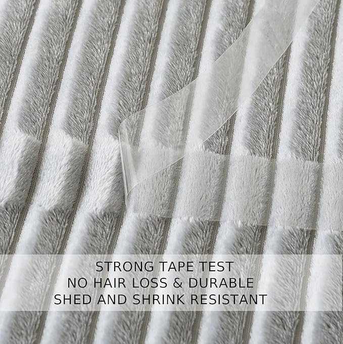 Cuddly Ash Grey Fleece Blanket, Warm and Soft with Striped Pattern for Twin XL Extra Long Bed, 66x90 Inches