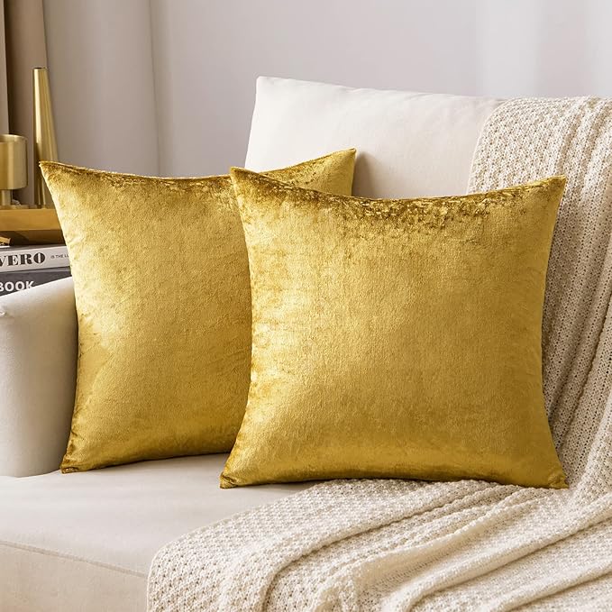 MIULEE Velvet Throw Pillow Covers 22x22 Inch, Pack of 2 - Golden, Soft Solid Decorative Pillow Covers Cushion Cases Modern Luxury Home Decor for Couch Sofa Bedroom Livingroom