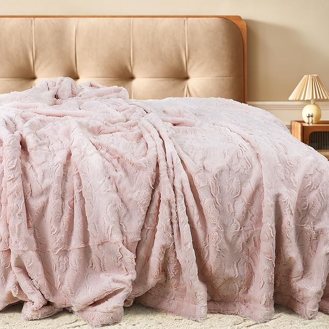 TOONOW Faux Fur Luxury Throw Blanket,Double Side Soft Fluffy Shaggy Fuzzy Blanket for Couch Sofa Bed (Mauve Morn, Queen Size)