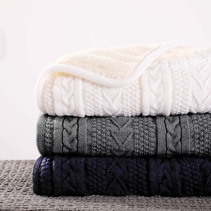 Longhui bedding Acrylic White Cable Knit Sherpa Throw Blanket – Thick, Soft, Big, Cozy Ivory White Knitted Fleece Blankets for Couch, Sofa, Bed – Large 60 x 80 Inches Ivory White Coverlet, 5.2 Pounds