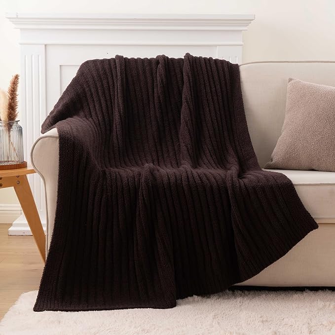 BATTILO Fluffy Soft Throw Blanket for Couch, Knit Fuzzy Plush Brown Throw Blankets, Cozy Warm Lightweight Blanket for Bed, Sofa, Home Decor, 50"x60"