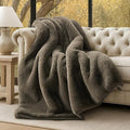 EVERGRACEHOME Luxury Soft Faux Chinchilla Fur Throw Blanket for Couch, Warm Thick Heavy Winter Throw Blanket 1220GSM for Bed, Fluffy Cozy Mink Blanket with Reversible Velvet, Smoky Sable, 50"x60"