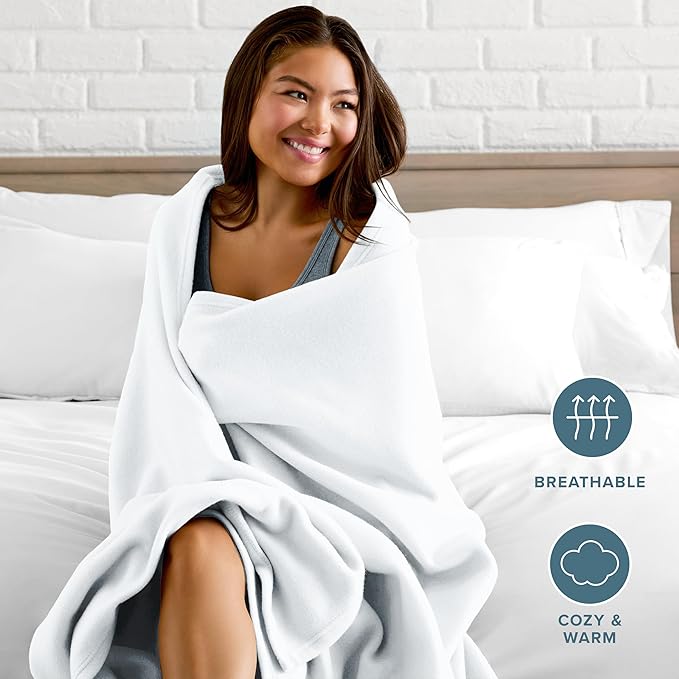 Bare Home Polar Fleece Blanket - King - White - Warm & Cozy - Premium Fleece - Throw for Bed, Sofa, Camping, Travel and Cold Nights - Lightweight Blanket (King, White)