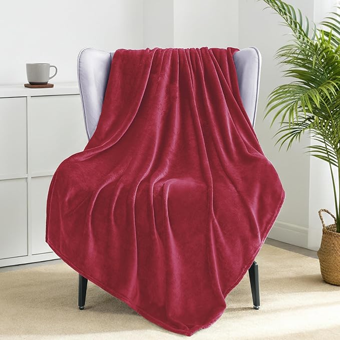 Exclusivo Mezcla Fleece Deep Red Throw Blanket for Couch, Sofa, Super Soft and Warm Blankets, All Season, Cozy, Plush, Lightweight, 50x60 Inches