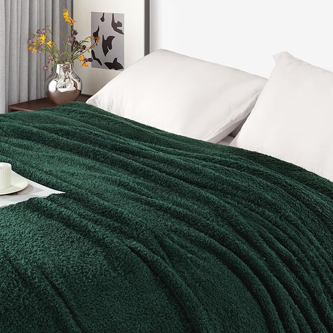 Exclusivo Mezcla Fleece Bed Blankets Queen Size, Ultra Soft, Lightweight and Fuzzy Forest Green Blanket for Women, Home Decor, 90x90 Inches