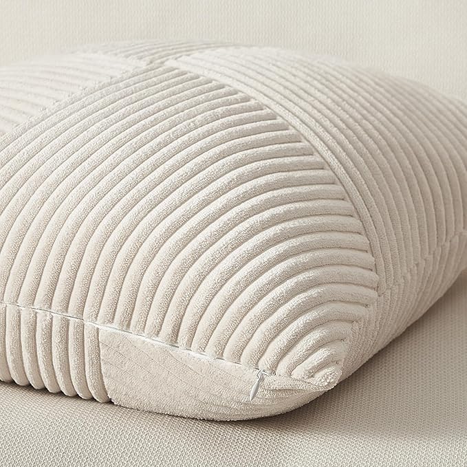 Topfinel Cream Boho Decorative Throw Pillow Covers 20x20 Inch for Couch Sofa Bed, Soft Corduroy Striped Patchwork Windmill Textured Neutral Square Cushion Covers Accent Home Decor 50x50cm Set of 2