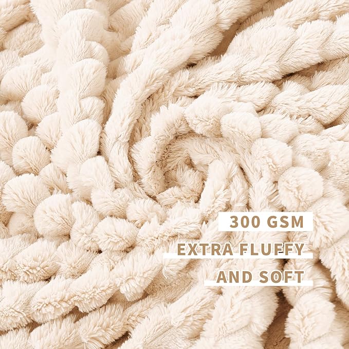FY FIBER HOUSE Fleece Blanket Twin Size for Couch 300GSM Super Soft Plush Fuzzy Blankets and Throws for Sofa Bed Office, 60x80 Inches, Beige