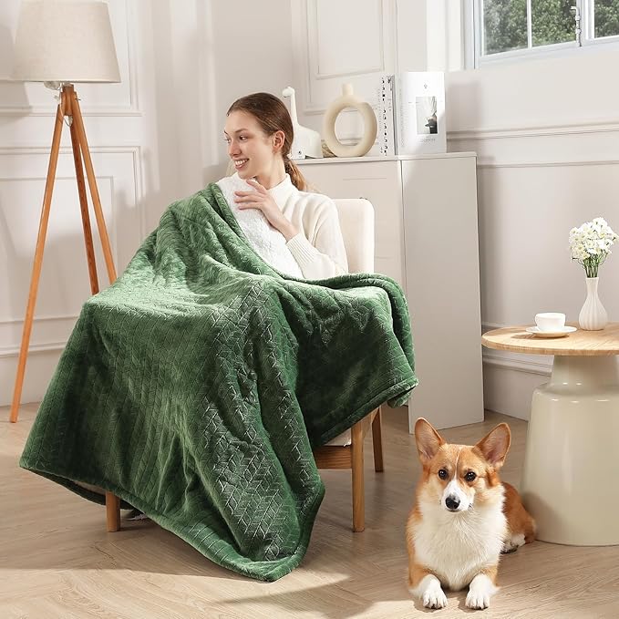 Twin Electric Blanket 62"x84" Heating Blanket Twin, Wheat Pattern Ultra-Soft Flannel & Thick Sherpa with 5 Heat Settings & 10 Hour Auto Shut-Off, ETL & FCC Certified, Machine Washable Home Use, Green