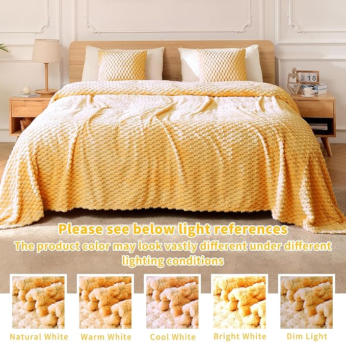 FY FIBER HOUSE Fleece Blanket Twin Size for Couch 300GMS Super Soft Plush Fuzzy Blankets and Throws for Sofa Bed Office, 60x80 Inches, Yellow