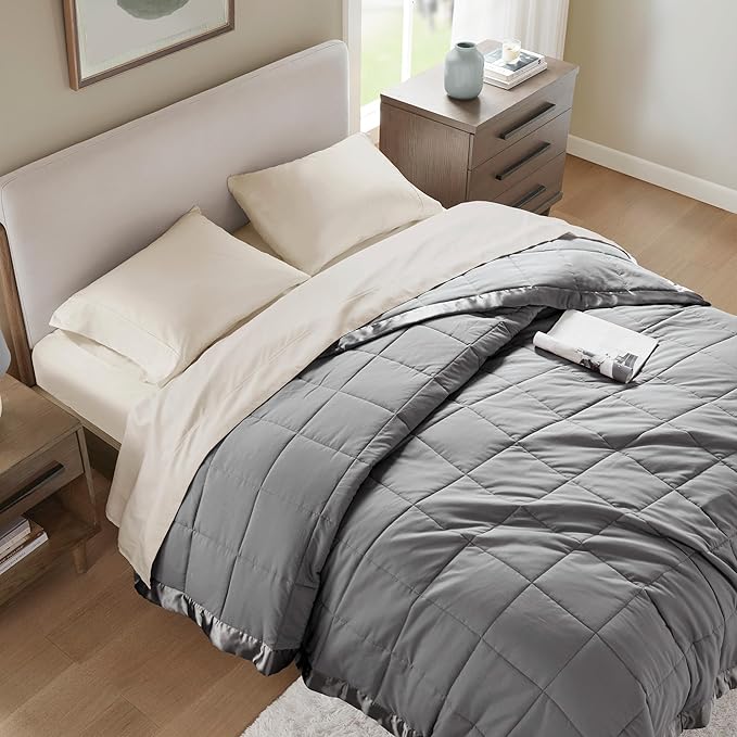 Madison Park Windom Down Alternative Blanket, Premium 3M Scotchgard Moisture Wicking Treatment, Lightweight and Soft Bed Cover For All Season, Satin Trim, Charcoal Twin