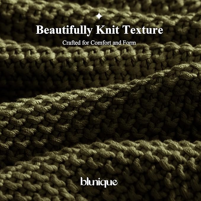 100% Cotton Cable Knit Throw Blanket, Lightweight Soft Knit Blanket for Sofa Couch Bed, Breathable All-Season Throw, Cozy Decorative Blanket, 50 x 60 Inch,Olive Green