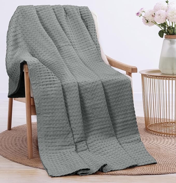 Utopia Bedding Cool Grey 100% Cotton Waffle Blanket 300 GSM [Throw - 50x60 Inch] Soft Lightweight Breathable Bed Blanket for All Season
