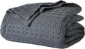 VHC Brands 100% Cotton Waffle Weave King Blanket 108"x90", Decorative Lightweight Spring and Summer Throw Blanket, Bedroom Decor for Bed, Couch, or Sofa, Dark Grey