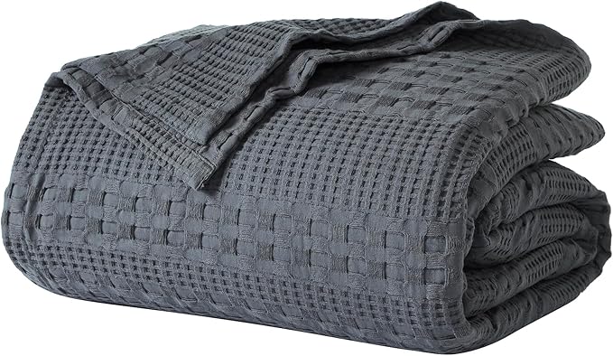 VHC Brands 100% Cotton Waffle Weave Twin Blanket 66"x90", Decorative Lightweight Spring and Summer Throw Blanket, Bedroom Decor for Bed, Couch, or Sofa, Dark Grey