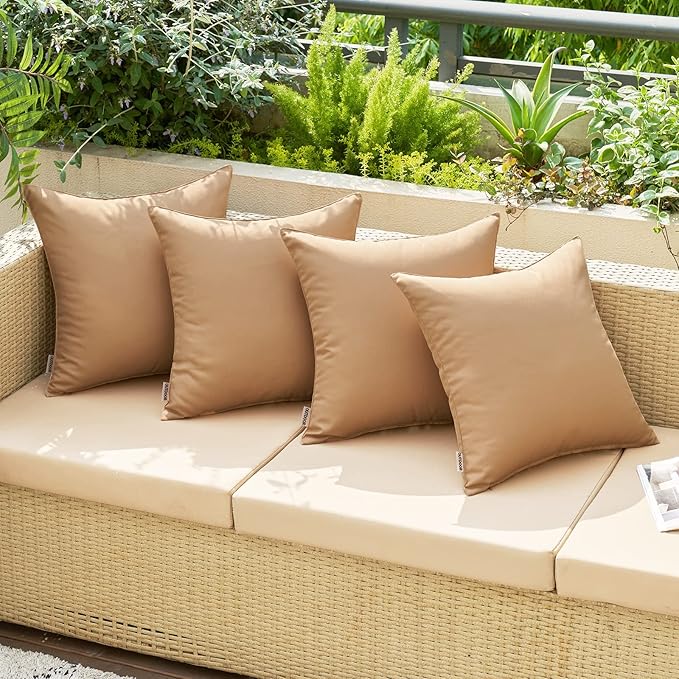 MIULEE Pack of 2 Decorative Outdoor Waterproof Pillow Covers Square Garden Cushion Sham Throw Pillowcase Shell for Spring Patio Tent Couch 20x20 Inch Light Brown