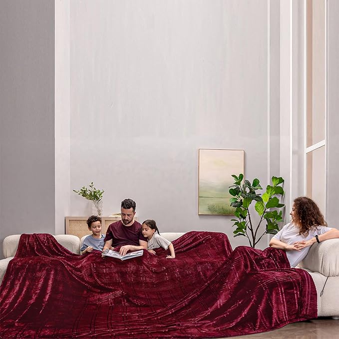 COOVA Oversized King Fleece Blanket 120x120 inches, Soft Cozy Warm Giant Extra Large 10'x10' Blanket for Bed, Sofa, Couch,Travel, Camping, California Huge Big Throw Blanket, Checkered Burgandy Red