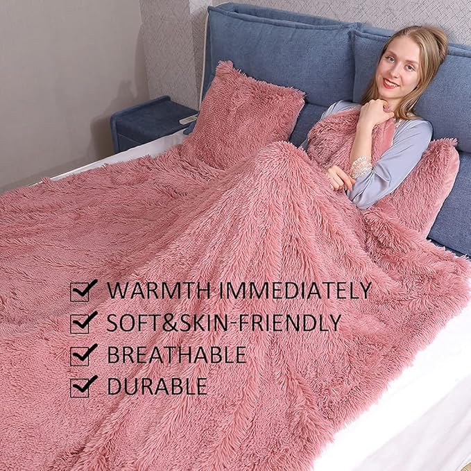 YUSOKI Long Faux Fur Twin Size Blanket,2 Layers,3.4lb for Bed Couch Home Décor Gifts Women (Pink,60" x 80")