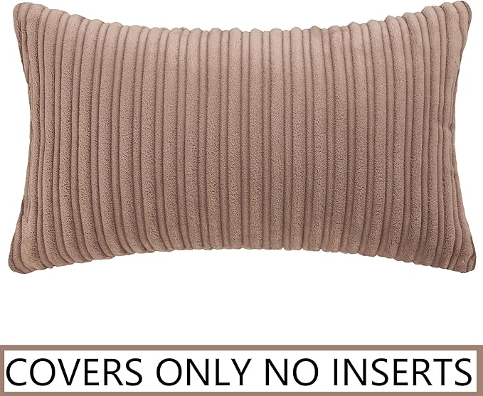 UGASA 14x20 Inch Pillow Cover Pack of 1 Soft Boho Stripe Corduroy Long Rectangle Lumbar Cushion Case Farmhouse Decorative Throw Pilowcase for Bed, Couch, Sofa, Bedroom, Living Room, Light Brown