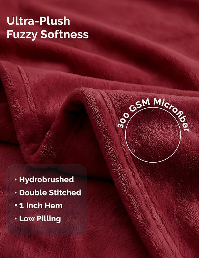 Casa Platino Fleece Throw Blankets – 300 GSM Dark Red – Soft Cozy Warm Winter Throws, Fuzzy Plush Elegant for Kids, Men & Women - Ideal for Couch, Sofa, Chair or Bed - 50x60 Inch