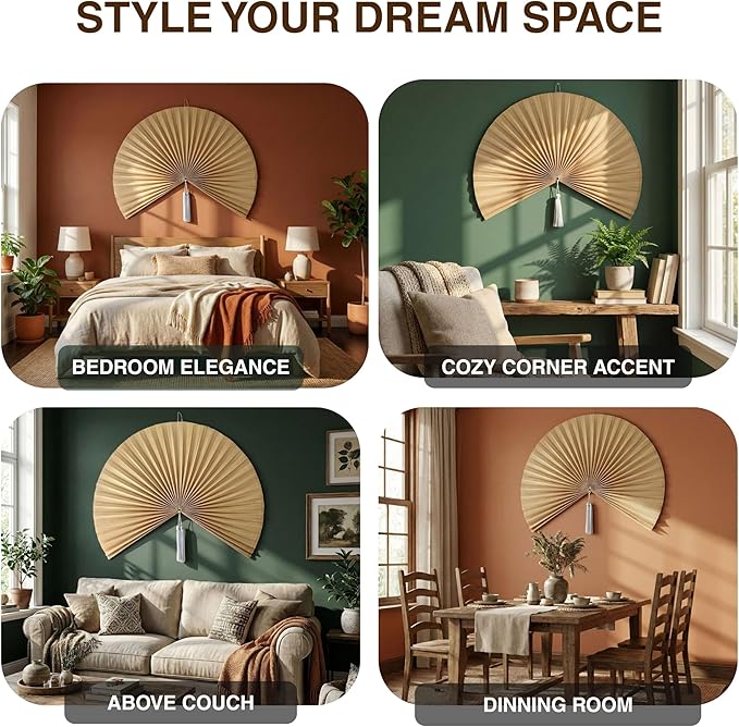 Chicvillage Bamboo Wall Fan Decor - 60” Handmade Woven Bamboo Wall Hanging Fan, Large Japanese Fan Wall Decor for Above Bed, Boho Natural Asian Wall Art, Lightweight & Easy to Hang (Beige)