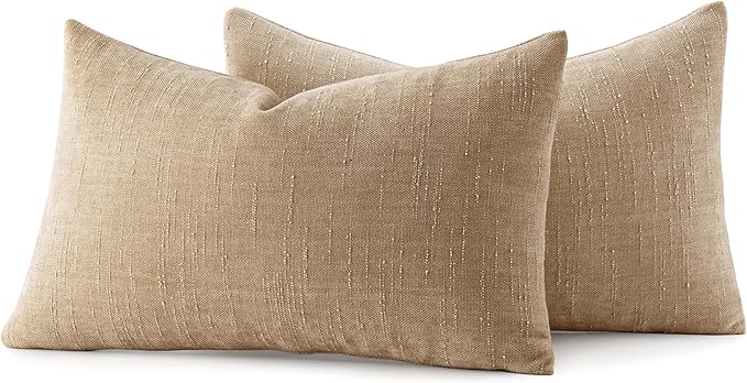 MIULEE Pack of 2 Decorative Throw Pillow Covers Soft Chenille Lumbar Accent Throw Pillows Solid Textured Cushion Covers for Couch Sofa Bedroom Living Room 20x12 Inch,Starfish Khaki Camel